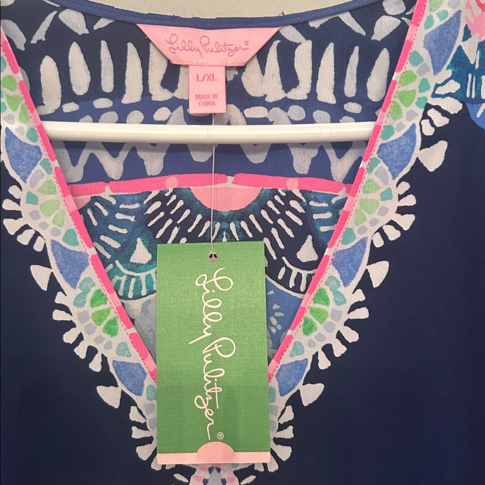 Lilly Pulitzer Navy Floral Tunic Dress - Pink & Green Print - Picture 2 of 7